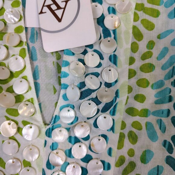 Adrienne Vittadini Top Women's XL Green Blue Floral Beaded Embellished Tunic NWT - Picture 4 of 11